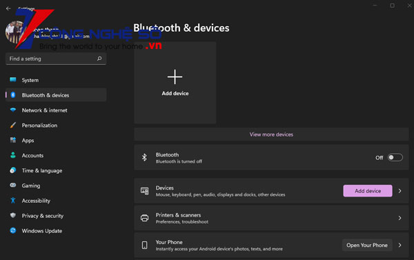 Chọn Bluetooth & Devices để kiểm trá
