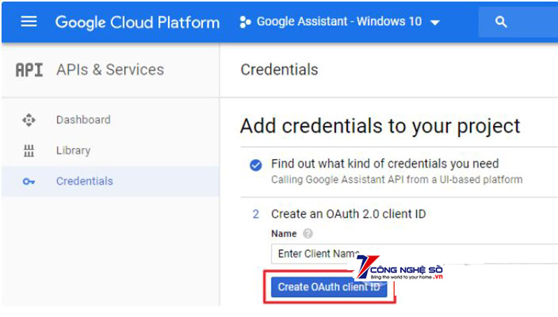 Nhấn vào Create OAuth Client ID